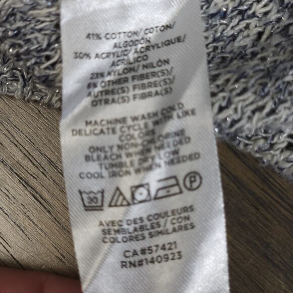 Loft Womens Long Sleeve Blue Metallic Grey Open Front Knit Cardigan Size Large - Picture 8 of 10